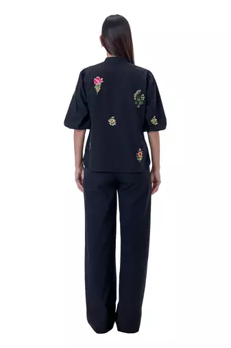 Black Cotton Rose Top