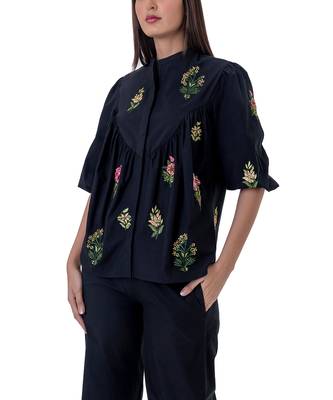 Black Cotton Rose Top 6