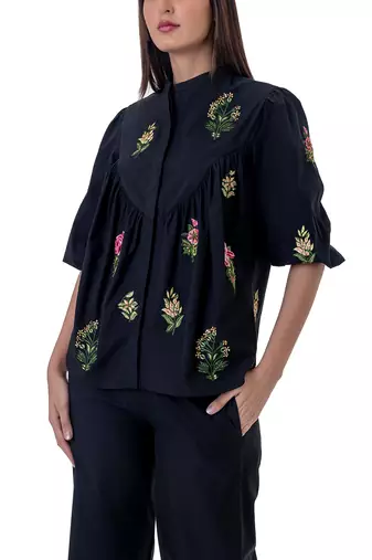 Black Cotton Rose Top