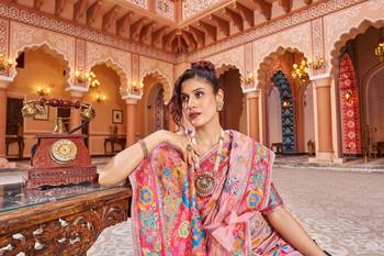 Pink Soha Pashmina Kashmiri Modaal Silk Handloom Ocassional Weaving Collection Saree With Blouse For Women 1