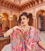 Pink Soha Pashmina Kashmiri Modaal Silk Handloom Ocassional Weaving Collection Saree With Blouse For Women