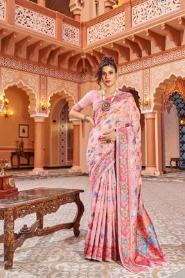 Pink Soha Pashmina Kashmiri Modaal Silk Handloom Ocassional Weaving Collection Saree With Blouse For Women 2