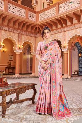 Pink Soha Pashmina Kashmiri Modaal Silk Handloom Ocassional Weaving Collection Saree With Blouse For Women 3