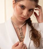 White Pearl Long Necklace With Polki