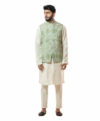 Forest Green Printed Nehru Jacket Set 1