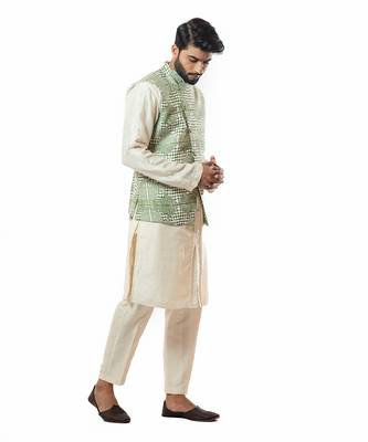 Forest Green Printed Nehru Jacket Set 2