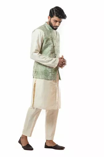Forest Green Printed Nehru Jacket Set
