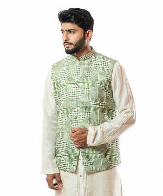 Forest Green Printed Nehru Jacket Set 3