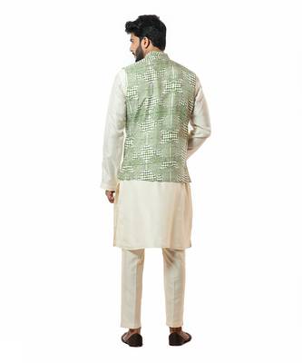 Forest Green Printed Nehru Jacket Set 4