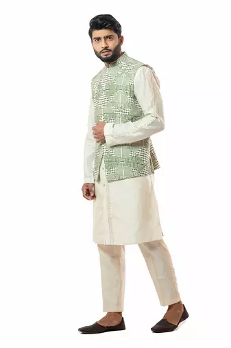 Forest Green Printed Nehru Jacket Set