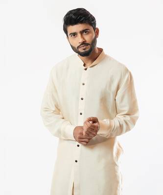 Soft Cream Front Open Short Kurta Set 2