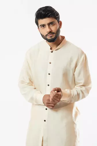 Soft Cream Front Open Short Kurta Set