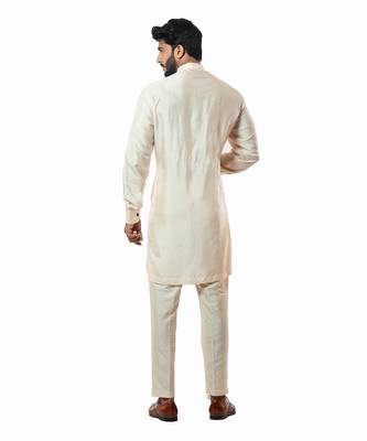 Soft Cream Front Open Short Kurta Set 3