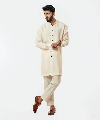 Soft Cream Front Open Short Kurta Set 4
