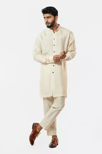 Soft Cream Front Open Short Kurta Set