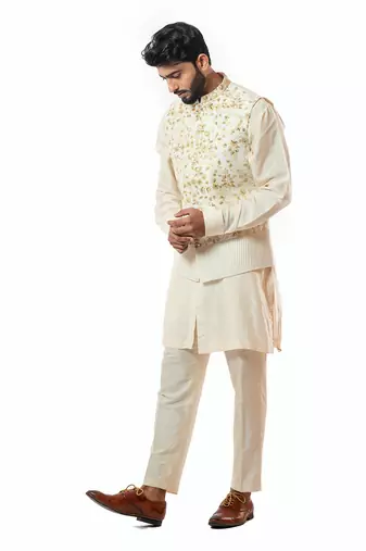 Soft Cream Nehru Jacket Set