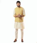 Mustard Yellow Printed Nehru Jaket Set