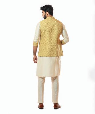 Mustard Yellow Printed Nehru Jaket Set 2