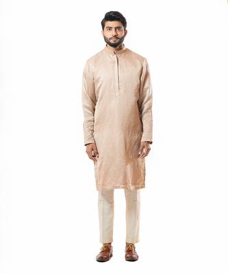 Powder Pink Cord Sleeve Straight Kurta Set 1