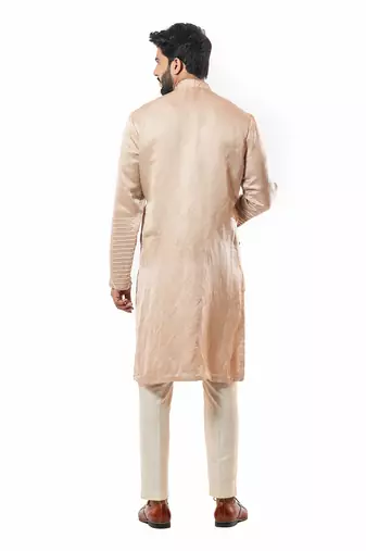 Powder Pink Cord Sleeve Straight Kurta Set