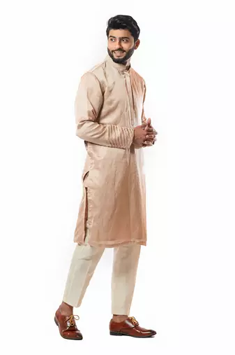 Powder Pink Cord Sleeve Straight Kurta Set