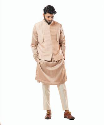 Powder Pink Embroidered And Cording Nehru Jacket Set 1