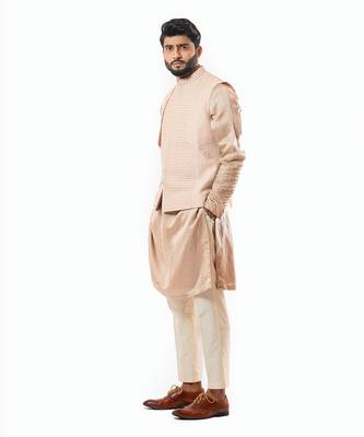Powder Pink Embroidered And Cording Nehru Jacket Set 2