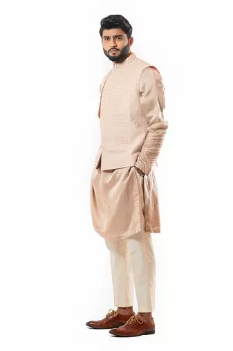 Powder Pink Embroidered And Cording Nehru Jacket Set