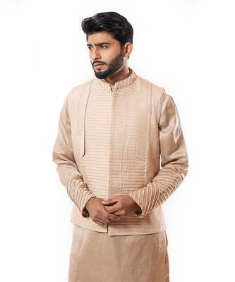 Powder Pink Embroidered And Cording Nehru Jacket Set 3