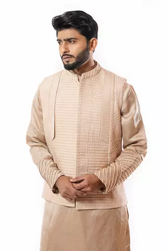 Powder Pink Embroidered And Cording Nehru Jacket Set