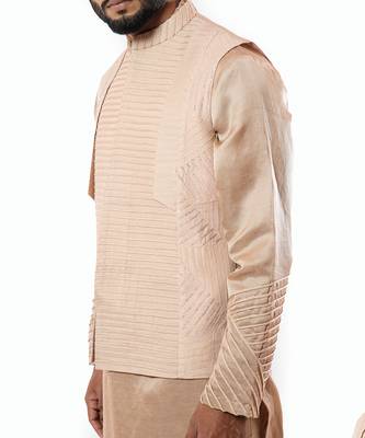 Powder Pink Embroidered And Cording Nehru Jacket Set 4