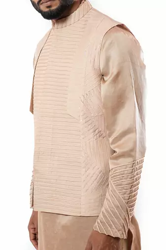 Powder Pink Embroidered And Cording Nehru Jacket Set
