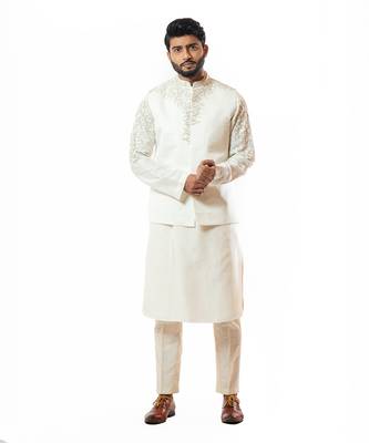 Ivory Embroidered Nehru Jacket Set 1