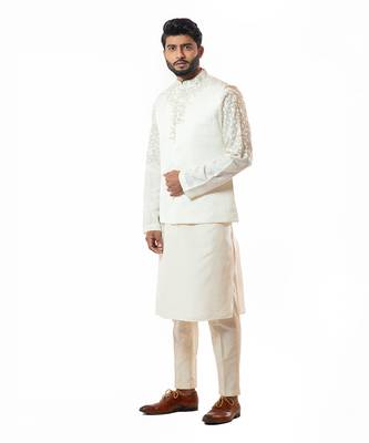 Ivory Embroidered Nehru Jacket Set 3
