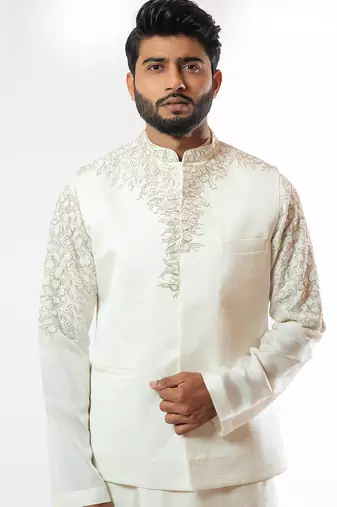 Ivory Embroidered Nehru Jacket Set