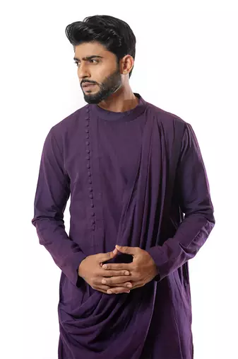 Plum Draped Kurta Set