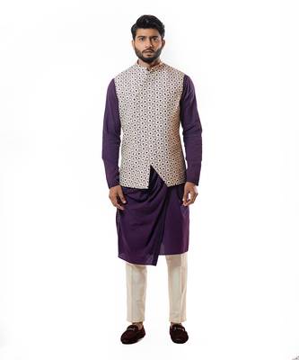Ivory Printed Nehru Jacket Set 1