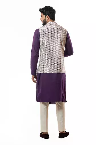 Ivory Printed Nehru Jacket Set