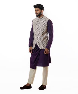Ivory Printed Nehru Jacket Set 4