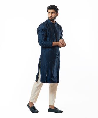 Navy Blue Embroidered Kurta Set 4