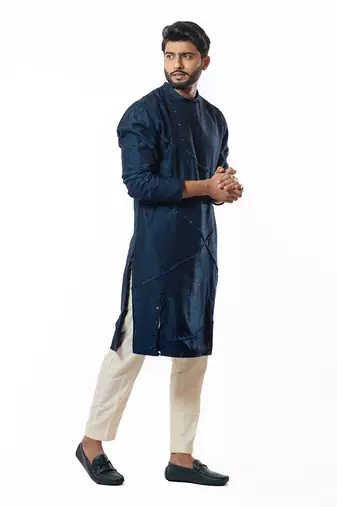 Navy Blue Embroidered Kurta Set