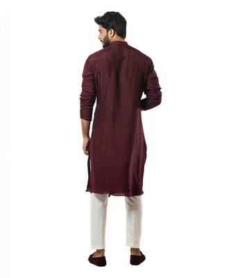 Wine Thread Knot Embroidered Side Collar Kurta Set 3