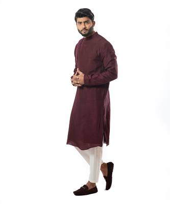 Wine Thread Knot Embroidered Side Collar Kurta Set 4