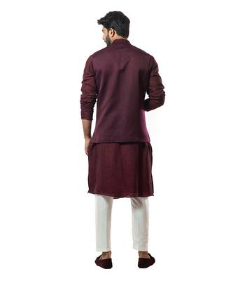 Wine Embroiderd Nehru Jacket Kurta Set 3