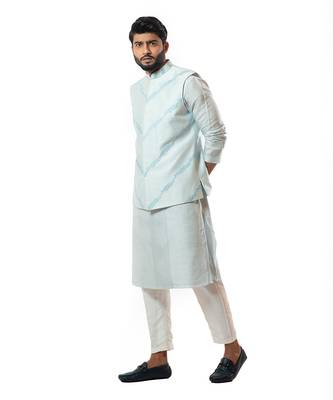 Ice Blue Pintuck Straight Nehru Jacket Set 3