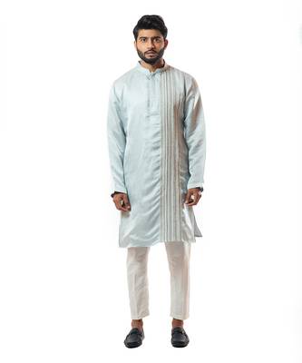Ice Blue Hand Embroidered Kurta Set 1
