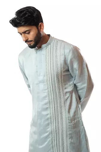 Ice Blue Hand Embroidered Kurta Set