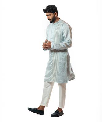 Ice Blue Hand Embroidered Kurta Set 4