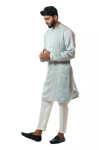 Ice Blue Hand Embroidered Kurta Set