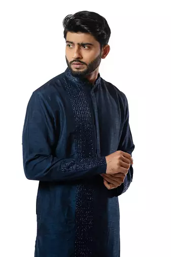Navvy Blue Embellished Double Layer Kurta Set
